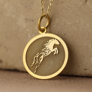 14k Solid Gold Horse Necklace , Animal Charm Jewellery , Running Horse Pendant , Gift for Animal Lover , Horse Necklace , Woman Gift