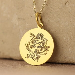 14k Solid Gold Medusa Necklace , Personalized Medusa Gold Pendant , Medusa Mythology Pendant , 14k Real Gold Medusa , Woman Gift