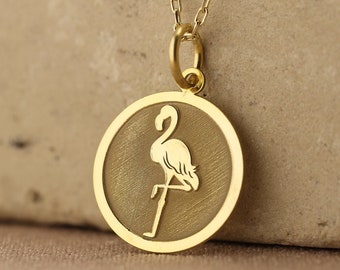 Flamingo Silver Necklace, 14K Gold Plated Flamingo Pendant Jewelry Gift for Wife Girlfriend Mom, Bird Lover Women Mom Birthday Gift