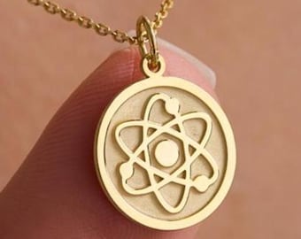 Atom 925 Sterling Silver Necklace, 14K Gold Plated Science Pendant Jewelry Gift for Wife Girlfriend Mom, Geek Women Gift Women Mom Gift