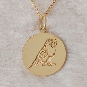14k Solid Gold Parakeet Necklace , Soulmate Parrot Necklace , Budgerigar Pendant , Bird Pendant , Budgie , Animal Pendant , Birthday gift