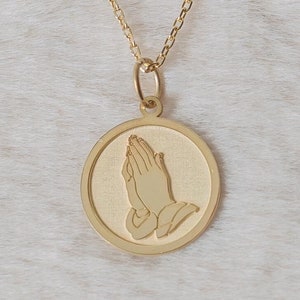 14k Solid Gold betende Hände Halskette, personalisierte betende Hände Halskette, beten Halskette, Jesus betende Handhalskettenanhänger, Geburtstagsgeschenk