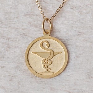 14k Solid Gold Medic Disc Pendant , Medical Alert Necklace , Doctor Necklace, Emergency Contact Charm , Allergy Information, Pharmacist