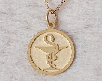 14k Solid Gold Sanitäter Anhänger, Halskette mit medizinischem Alarm, Arzt Halskette, Notfallkontakt Charme, Allergie-Informationen, Apotheker