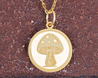 Mushroom Silver Necklace, 14K Gold Plated Mushroom Pendant Jewelry Gift for Wife Girlfriend Mom, Nature Cottagecore Women Mom Birthday Gift