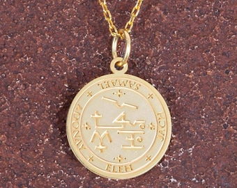 Archangel Samael Silver Necklace, 14K Gold Plated Archangel Samael Sigil Pendant Jewelry Gift for Wife Girlfriend Mom, Spiritual Women Gift