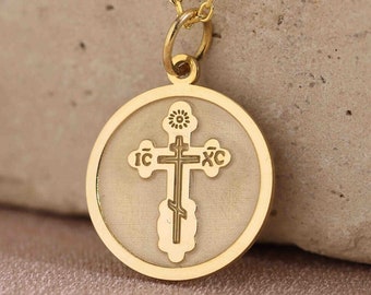 14K Solid Gold Saint Olga Cross, Dainty Cross Necklace For Protection, 14K Saint Olga Cross Pendant, Baptism Gift, 14K Orthodox Jewelry