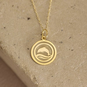 14k White Gold Diamond Dolphin Charm Pendant - Solitaire Outline Jumping Dolphin Necklace