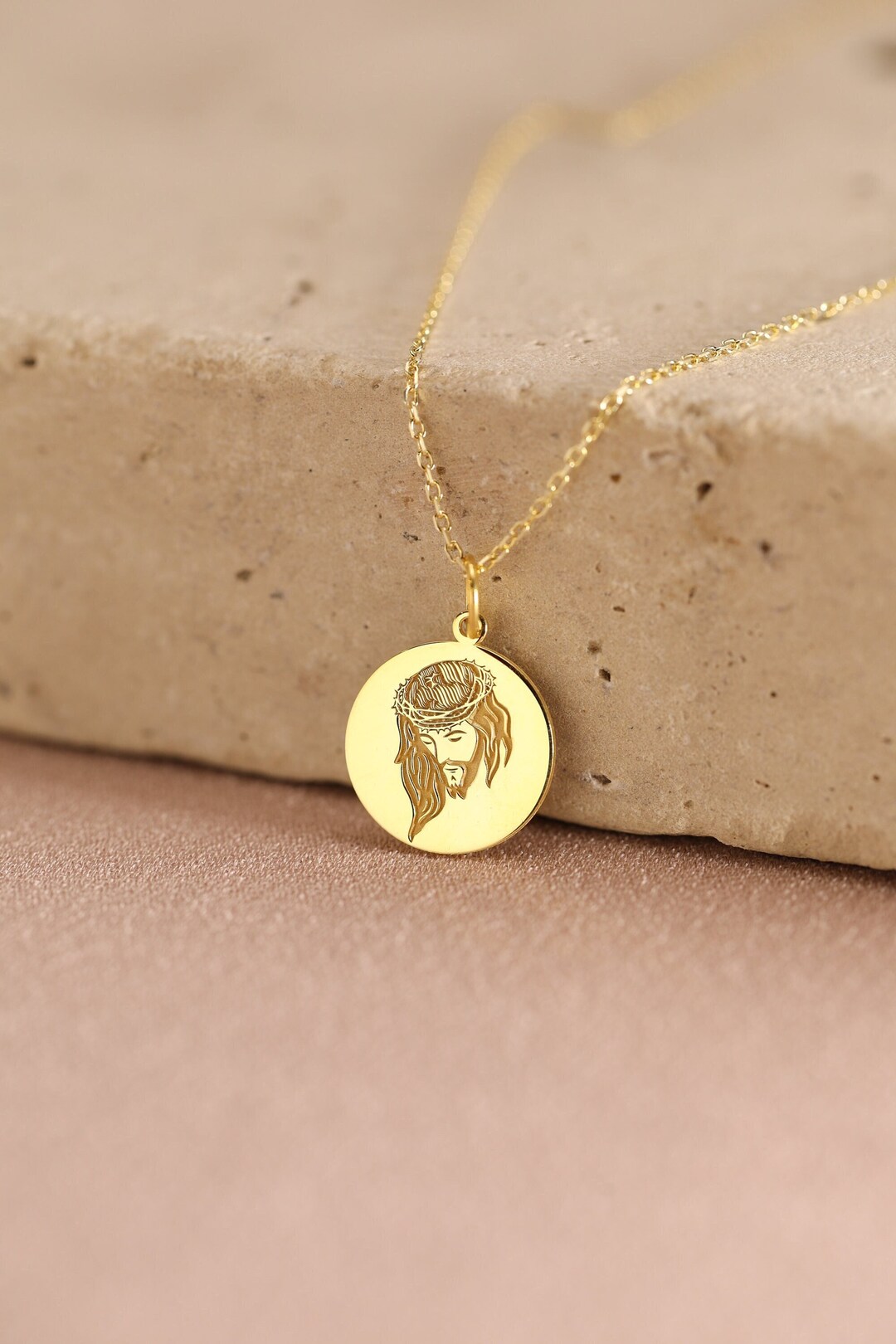 14k Solid Gold Jesus Christ Pendant , 14K Solid Gold Jesus Pendant