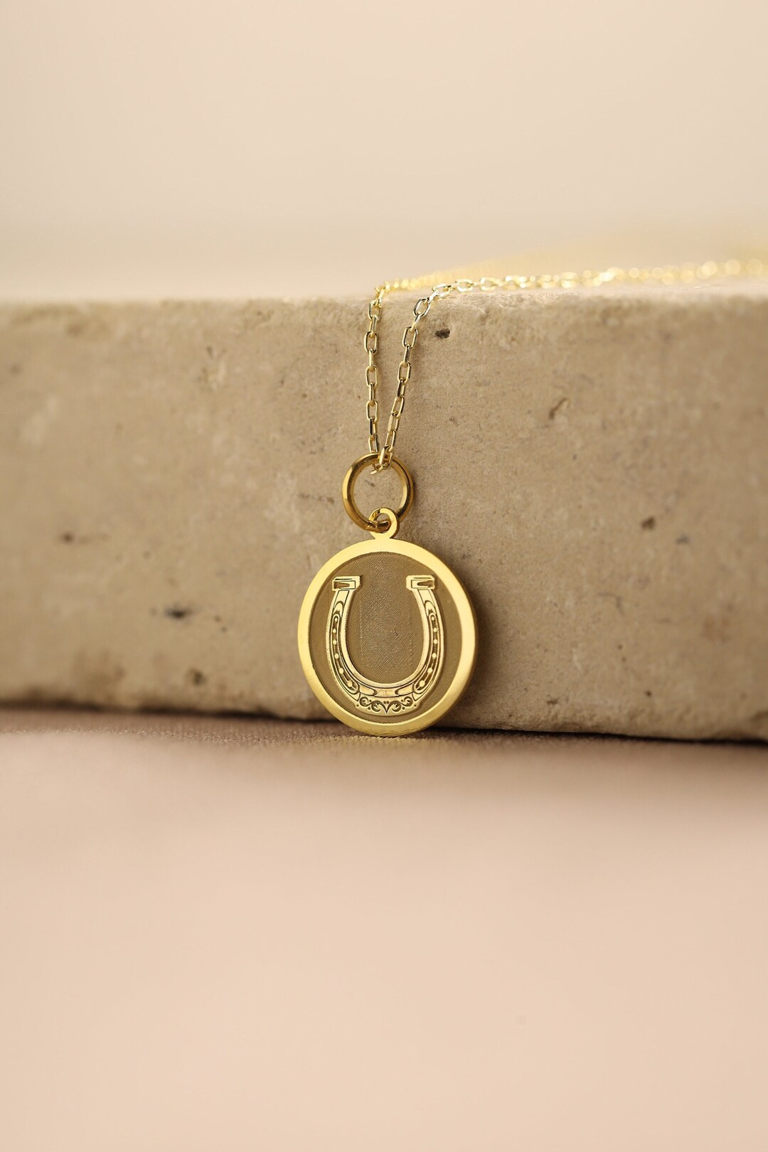 14k Solid Gold Horseshoe Necklace , Lucky Charm Horseshoe Pendant ,christmas Gift , Valentines