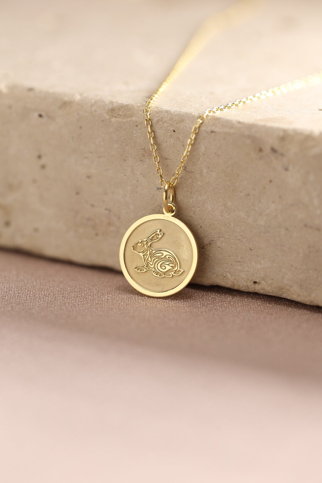 14k Solid Gold Celtic Rabbit Necklace , Personalized Celtic Rabbit ...