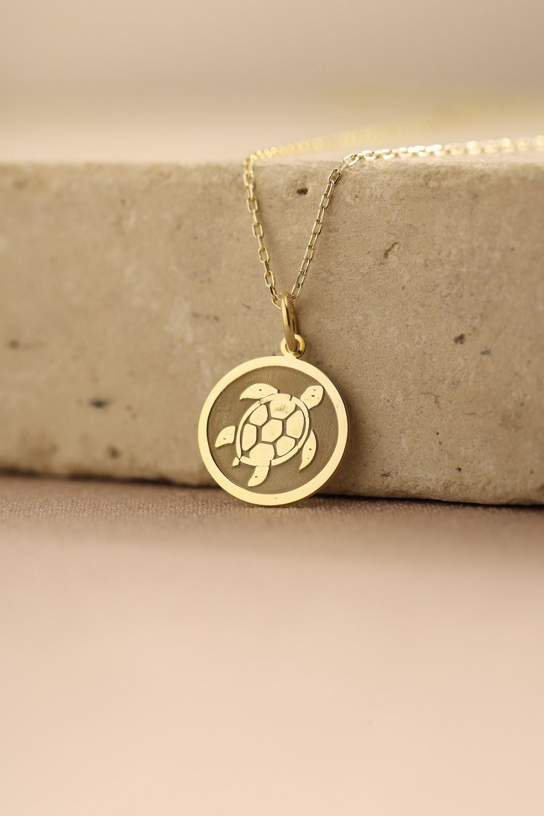 14k Solid Gold Turtle Necklace Gold Personalized Tortoise Etsy