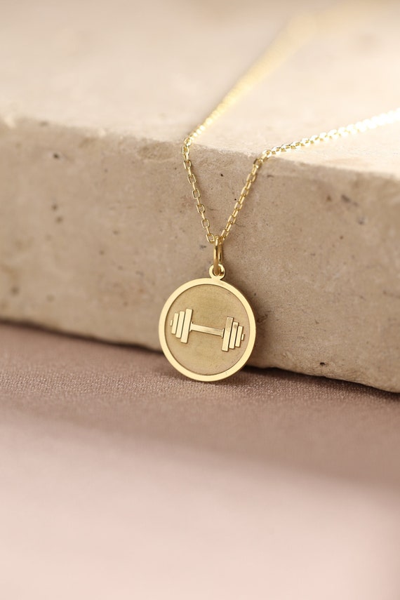 Solid gold cheap dumbbell pendant
