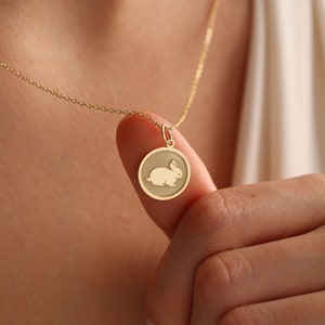 14k Solid Gold Bunny Rabbit Pendant , Personalized Bunny Necklace ...