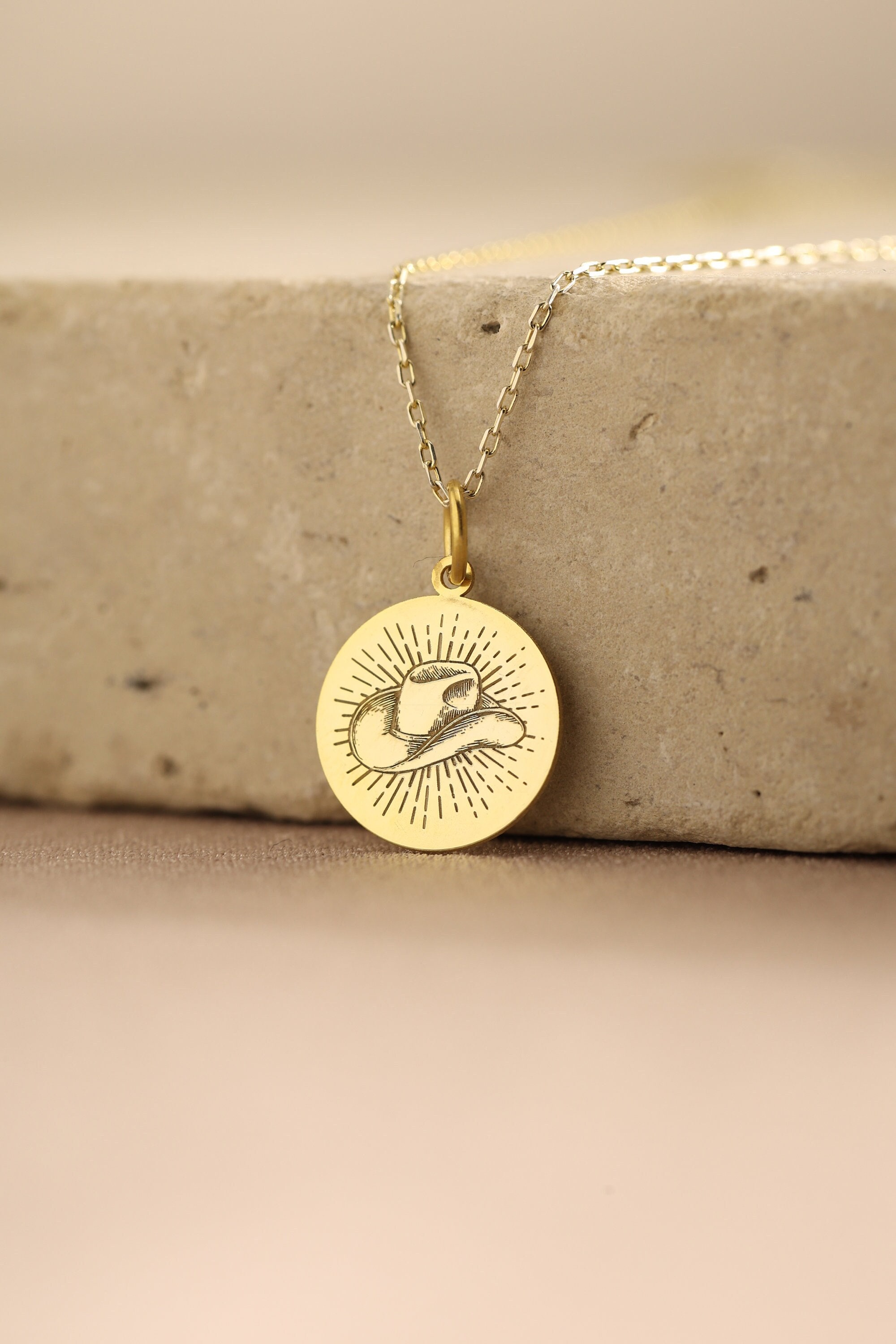 14k Solid Gold Cowboy or Cowgirl Hat Necklace , Cowboy Pendant , Cowgirl Gold Necklace , Minimalist Necklace , Woman Gift , Mom Gift