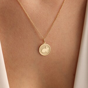 14k Solid Gold Bunny Rabbit Pendant , Personalized Bunny Necklace ...