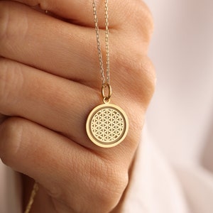 14k Solid Gold Flower Of Life Necklace , Seed of Life Necklace, Personalized Flower Of Life Pendant , Flower Of Life Symbol , Tree Mom Gift image 6