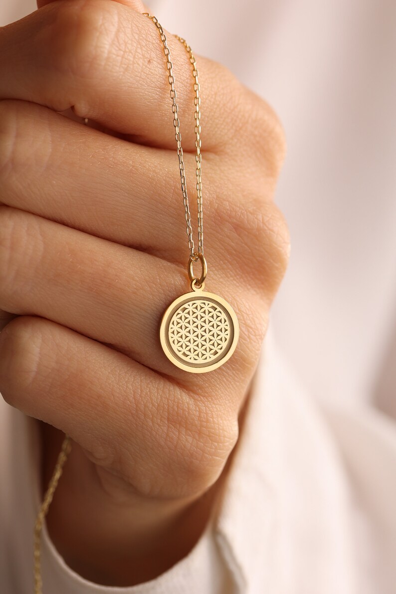 14k Solid Gold Flower Of Life Necklace , Seed of Life Necklace, Personalized Flower Of Life Pendant , Flower Of Life Symbol , Tree Mom Gift image 6