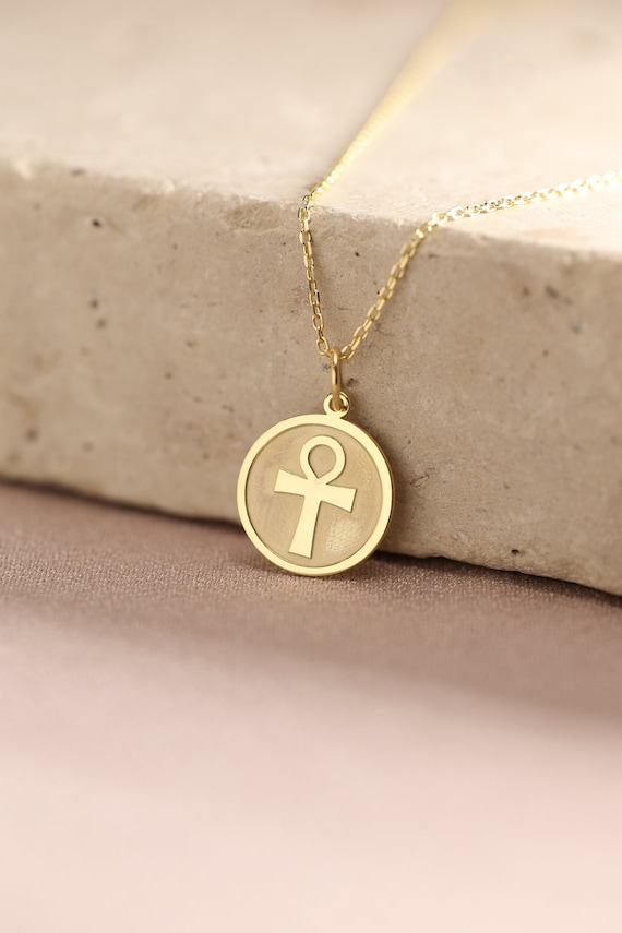 14k Solid Gold Ankh Necklace , Personalized Ankh Pendant , Egyptian Cross Pendant , Ancient Egyptian Symbol , Ankh Pendant , Birthday gift