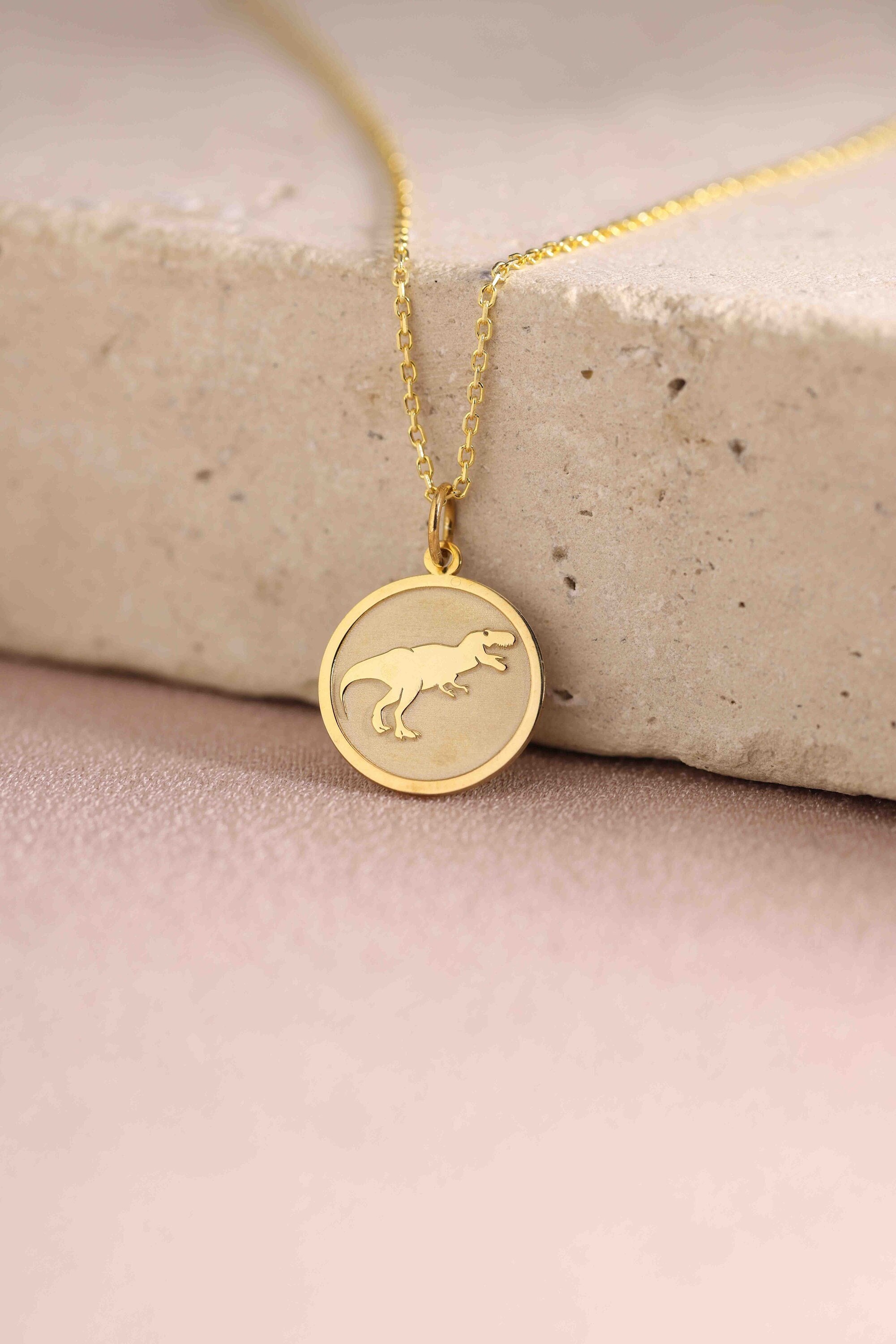 14k Solid Gold T-REX Dinosaur Necklace , Personalized Dino Pendant , Everyday Jewelry , Real Gold , Symbol of Strength , Birthday gift
