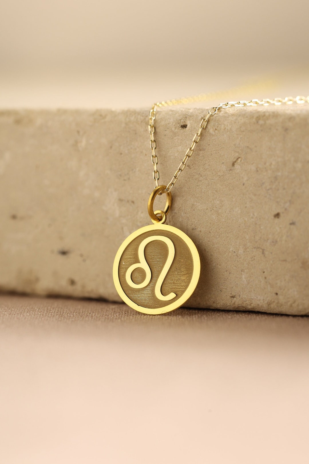 14k Solid Gold Leo Zodiac Necklace , Gold Lion Pendant , Personalized