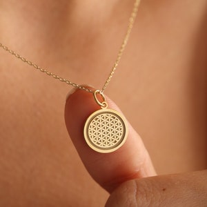 14k Solid Gold Flower Of Life Necklace , Seed of Life Necklace, Personalized Flower Of Life Pendant , Flower Of Life Symbol , Tree Mom Gift image 5