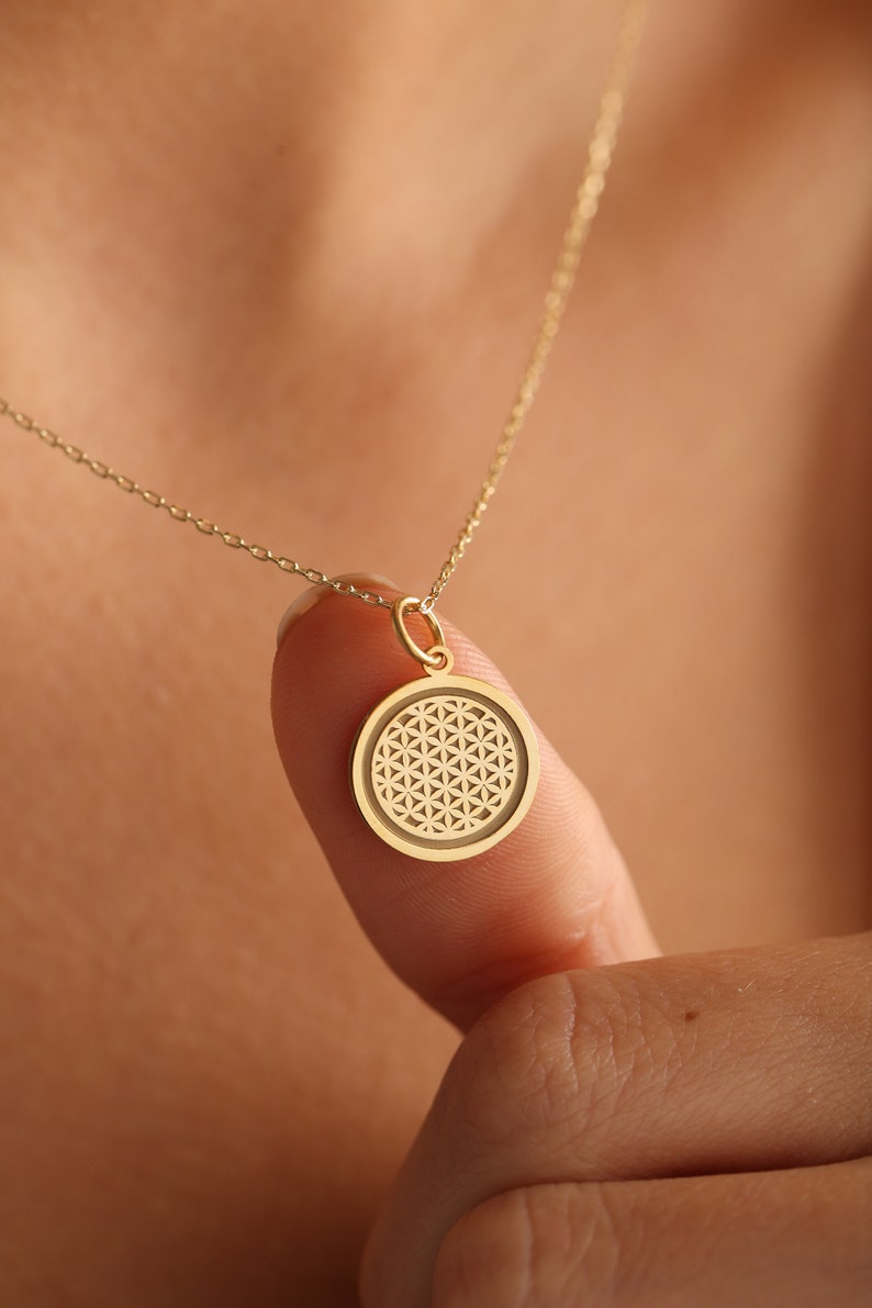 14k Solid Gold Flower Of Life Necklace , Seed of Life Necklace, Personalized Flower Of Life Pendant , Flower Of Life Symbol , Tree Mom Gift image 5