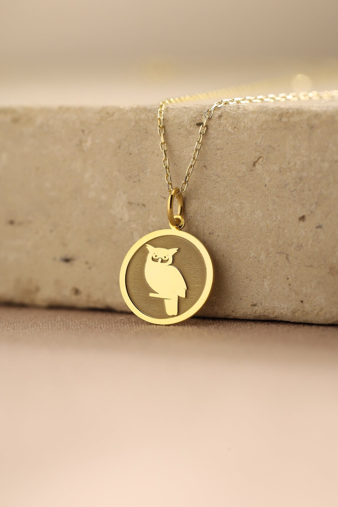 14k Solid Gold Owl Necklace Personalized Owl Pendant Bird Etsy