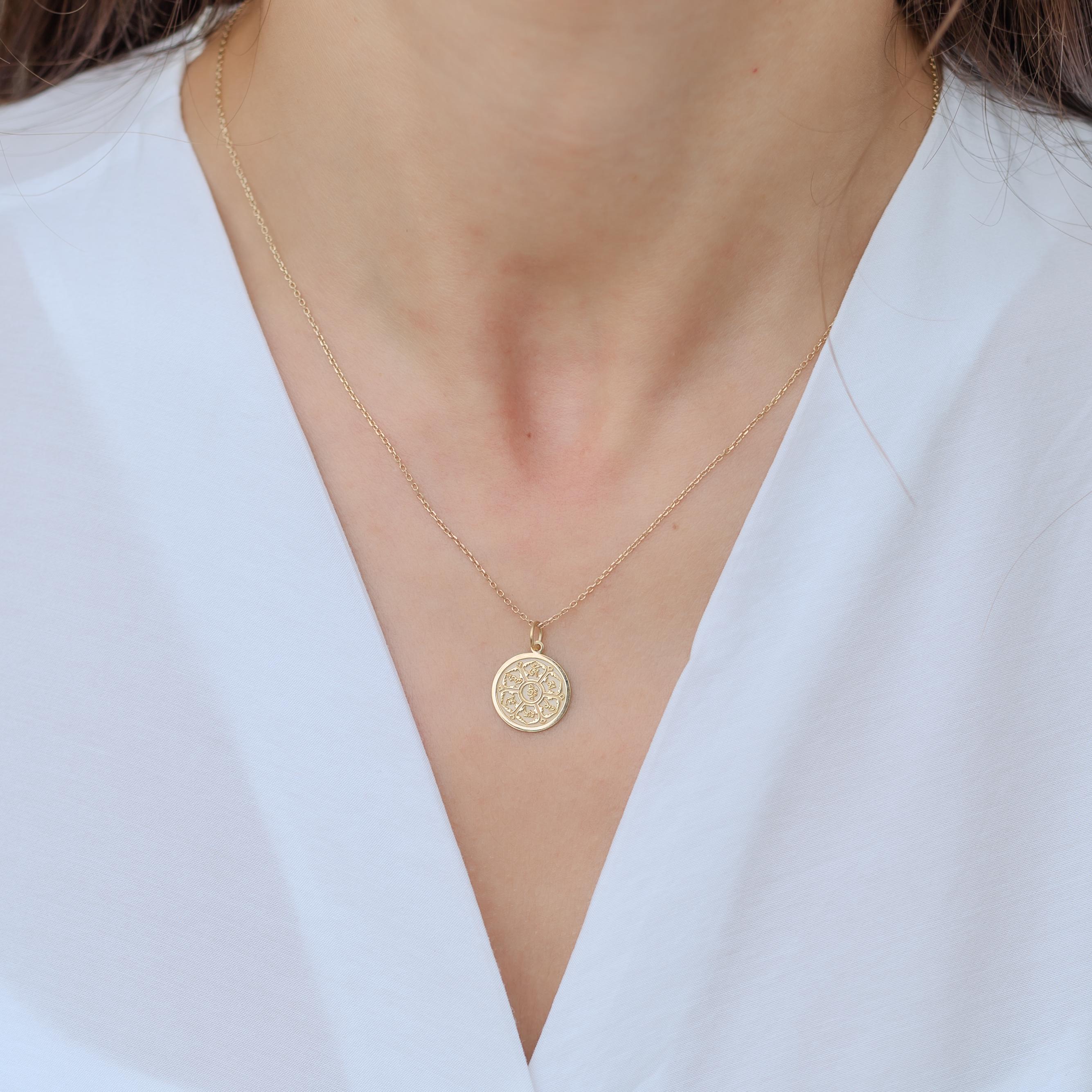 Hum Pendant 14k Solid Gold Om Mani Padme Hum Mandala Necklace Buddhist Jewelry ...