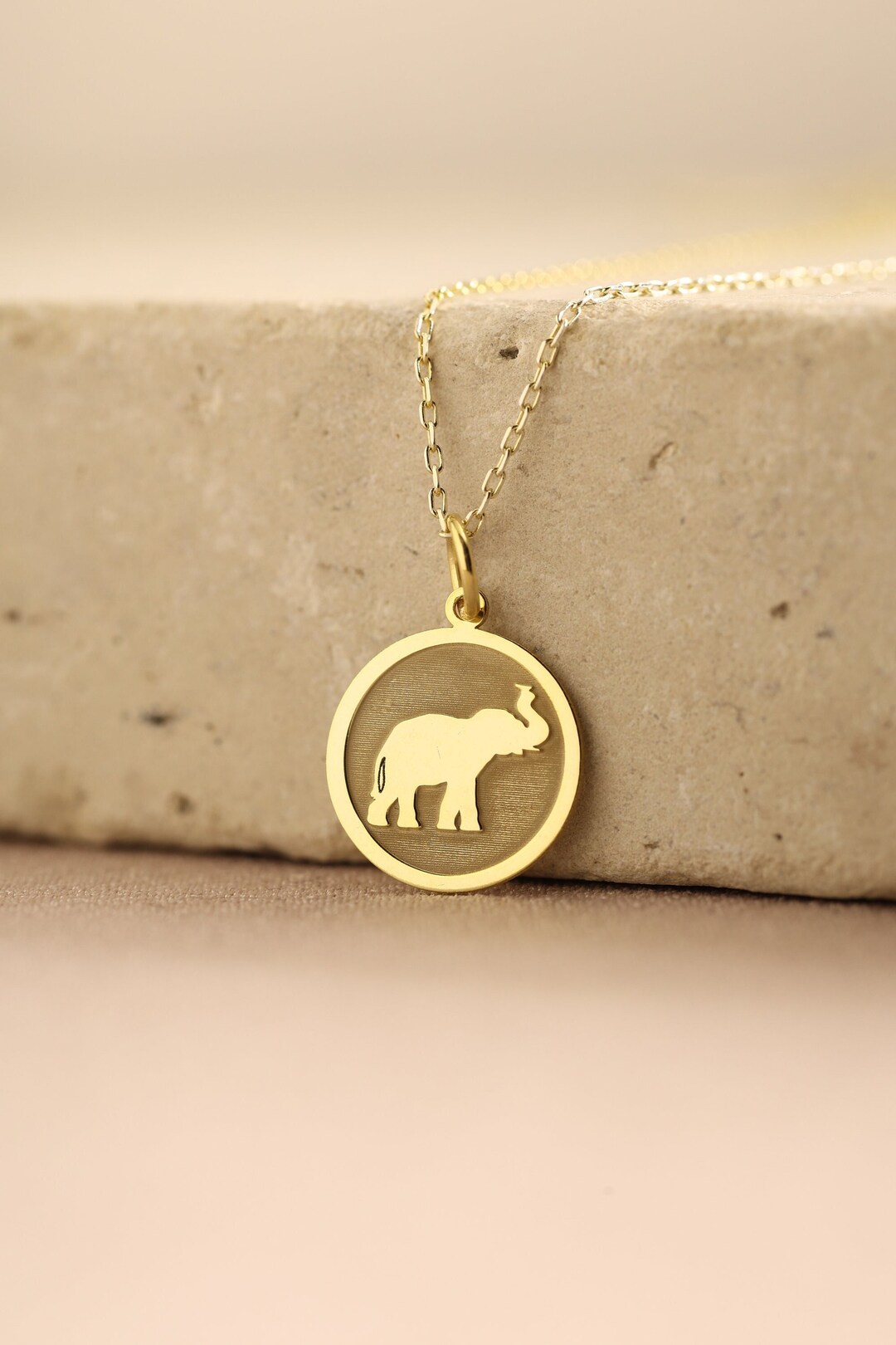 14k Solid Gold Elephant Charm Necklace, Personalized Elephant Pendant