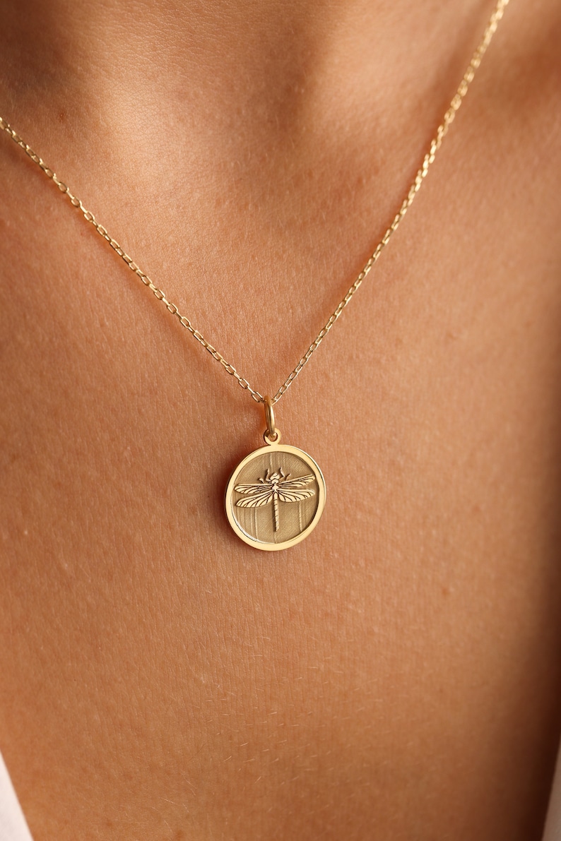 14k Solid Gold Dragonfly Pendant Necklace Dragonfly Pendant Etsy