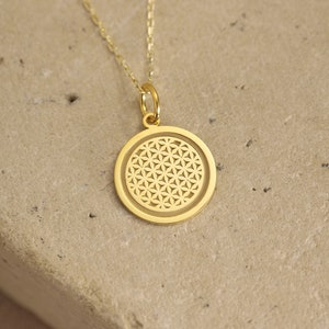 14k Solid Gold Flower Of Life Necklace , Seed of Life Necklace, Personalized Flower Of Life Pendant , Flower Of Life Symbol , Tree Mom Gift image 2