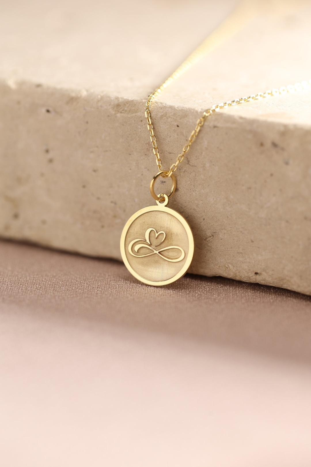 14k Solid Gold Infinity Heart Necklace , Personalized Infinity Heart ...