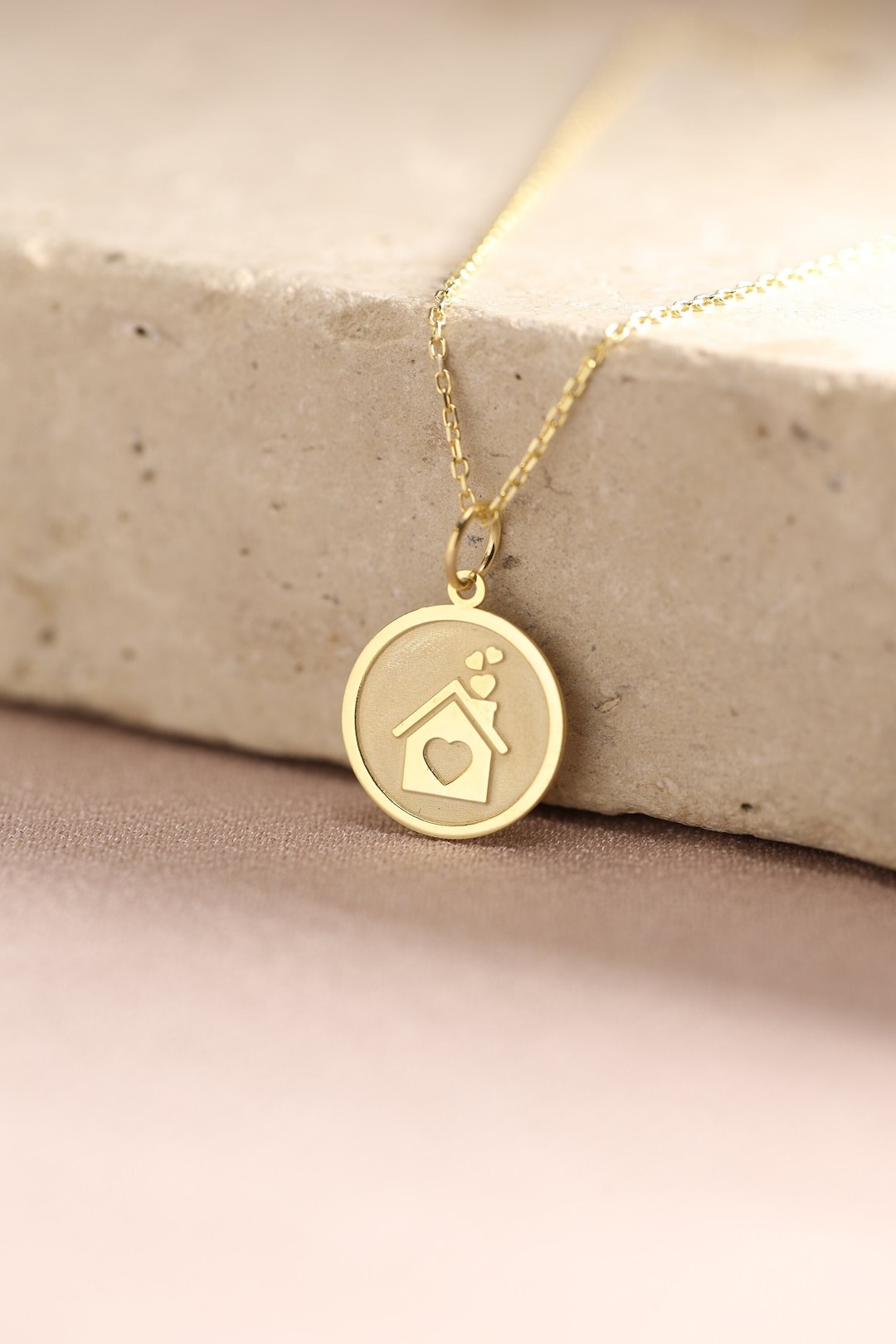 14k Solid Gold Home Necklace , Personalized House Necklace , Infinity ...