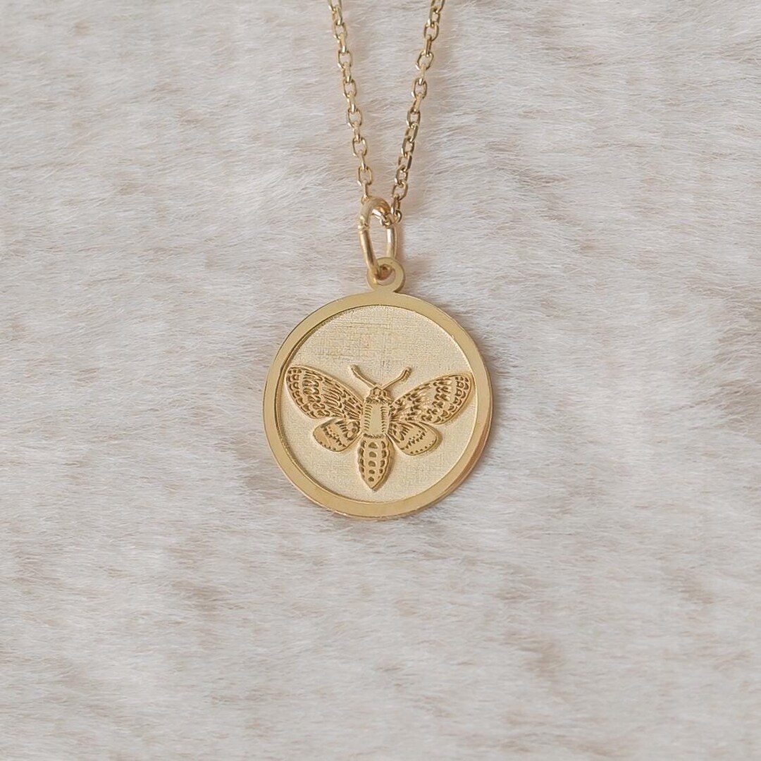 Moth Friend 14k Gold Moth Necklace, Personalized Moth Pendant,moon Moth , Charm ...