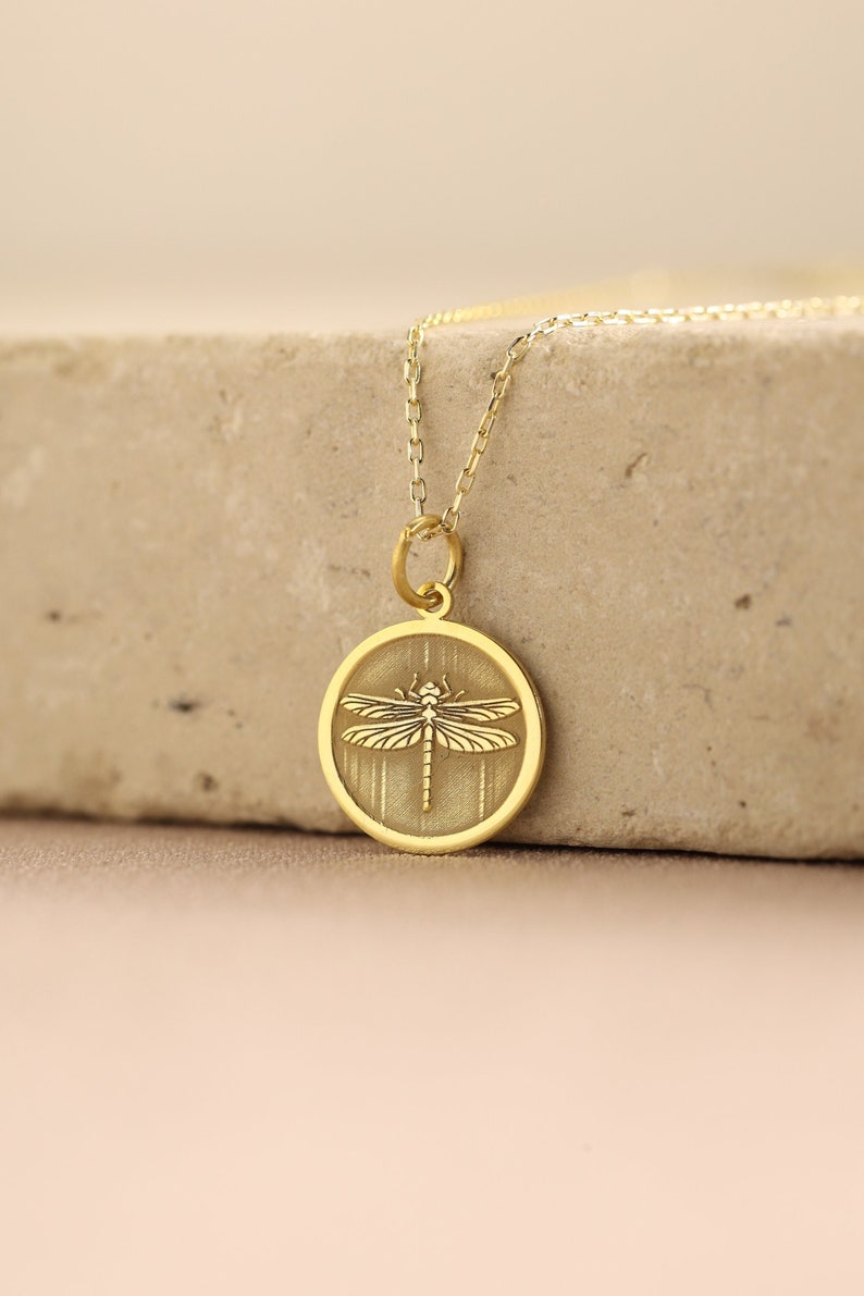 14k Solid Gold Dragonfly Pendant Necklace Dragonfly Pendant Etsy