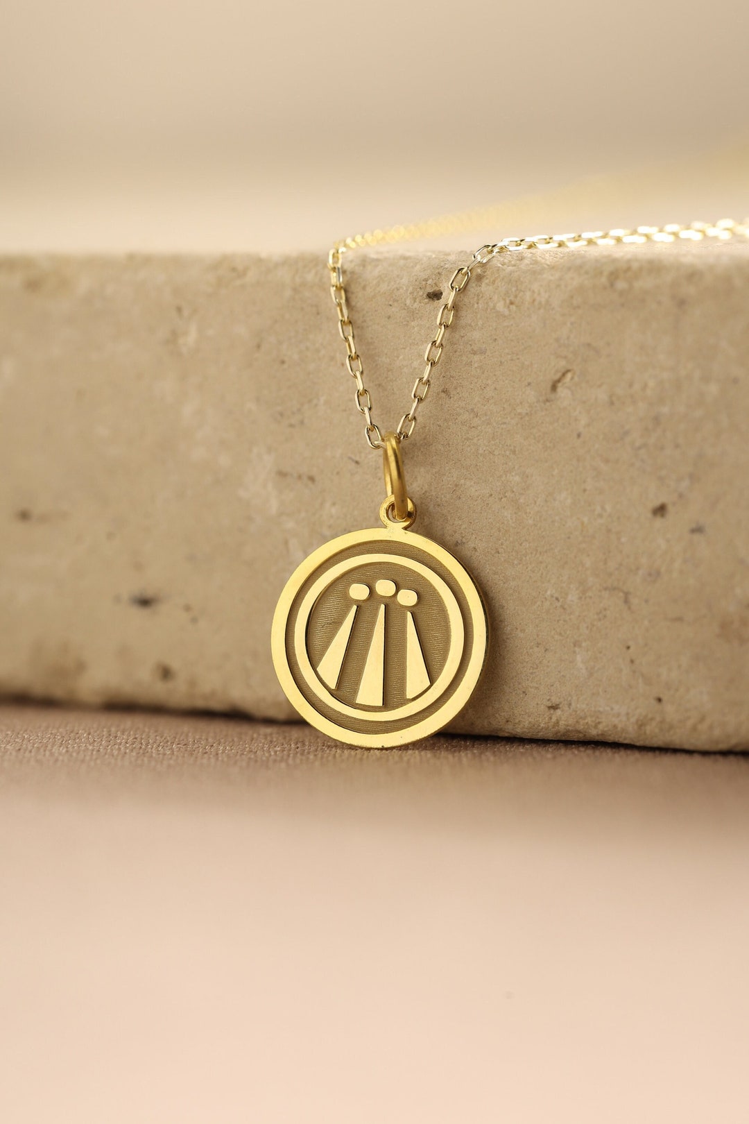 14k Solid Gold Awen Necklace , Neodruid Symbol Necklace , Personalized