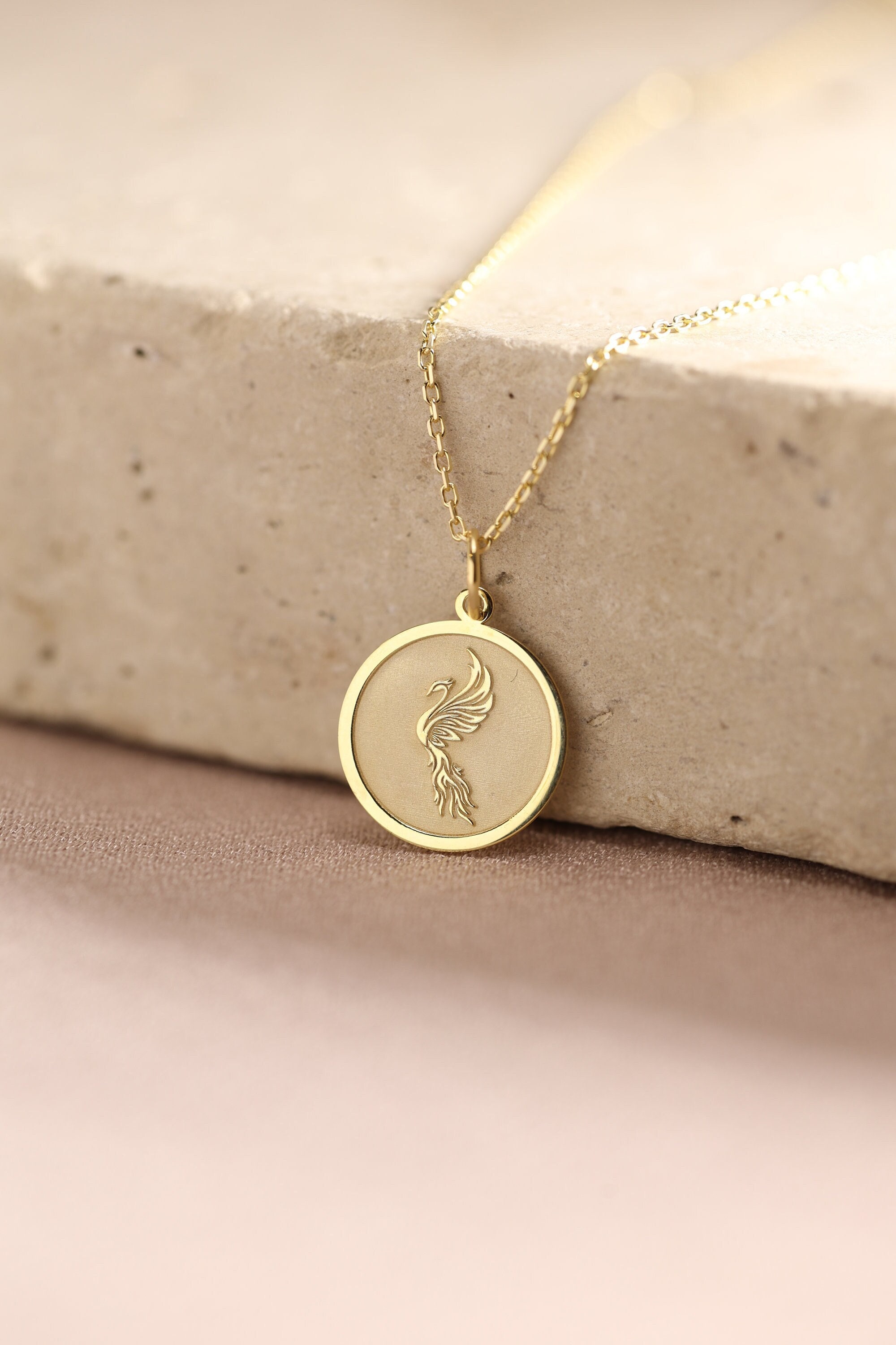 14k Solid Gold Phoenix Necklace , Gold Phoenix Pendant , Dainty Phoenix Jewelry , Phoenix Bird Charm, Gold Eagle Necklace , Gold Woman gift