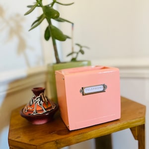 Pink mini &quot;Jennah&quot; dinner table phone holder inspired by the red British phone box