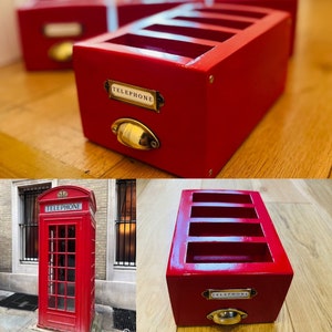 Red British phone box inspired dinner table phone holder