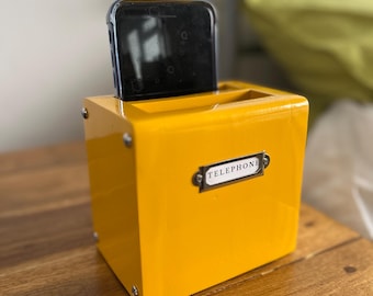 Yellow mini "Senna" dinner table phone holder inspired by the red British phone box