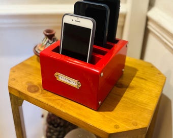Red British phone box inspired dinner table phone holder (3/4 length)