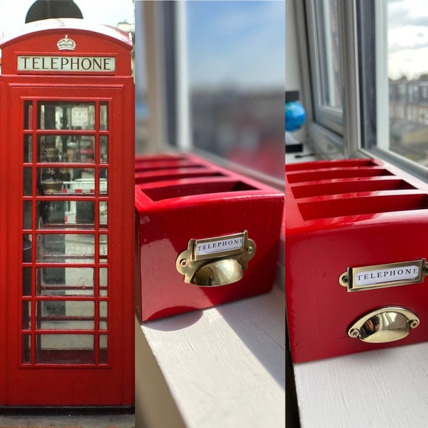 Red British phone box inspired dinner table phone holder
