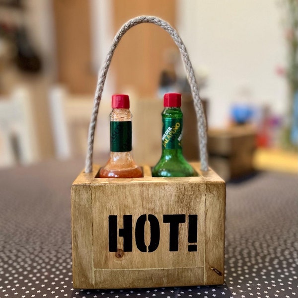 Tabasco caddy made from reclaimed wood