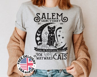 Maglietta Salem Witch, maglietta Wayward Cats, maglietta Salem Sanctuary Cat, maglietta Halloween Witches Celestial Moon Cat, maglietta Black Cat Witchcraft