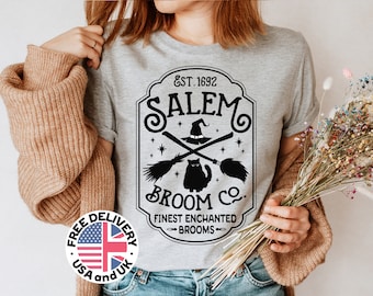 Camiseta de bruja de Salem, camiseta de Salem Broom Company, camiseta de gato de Salem Sanctuary, camiseta de escoba de bruja de Halloween, camiseta de Witchcraft Witches Union Salem