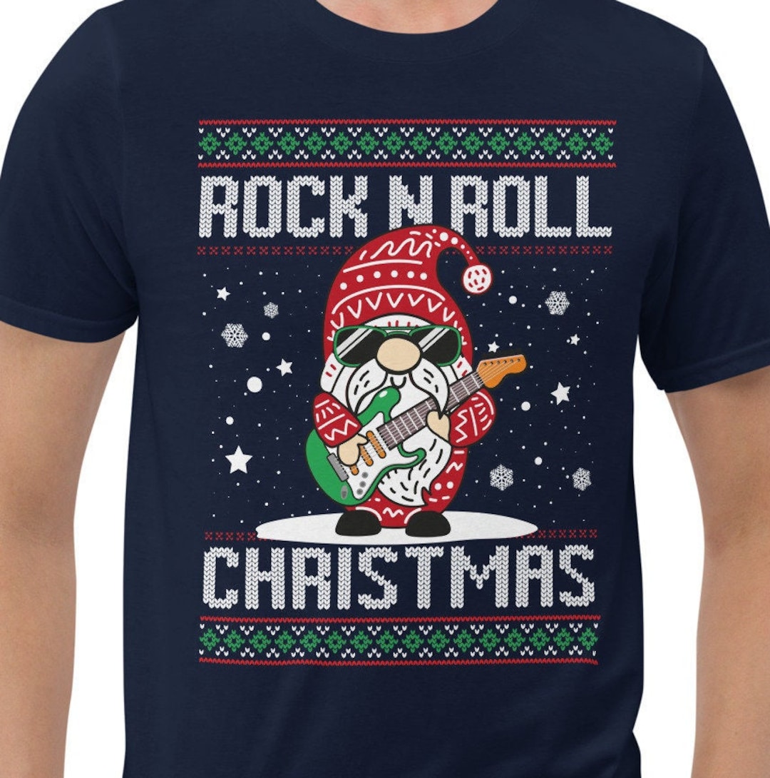 Rock and Roll Christmas Guitar Shirt, Personalized Guitar Santa Shirt ...