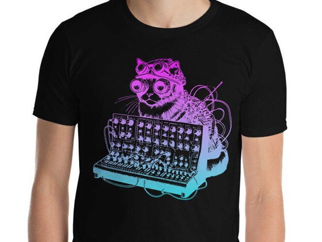 Cat Playing a Synthesizer, Neon Cats on Synthesizers in Space, Music Lover, Cat Lover, Keyboard