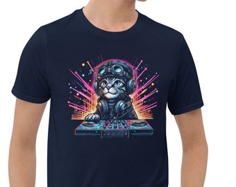 Steampunk Katze DJ Mixing Decks, Katzen Vinyl Plattenspieler, Disco Musik Cat Lover, Plattenspieler Kitty mit Kopfhörern