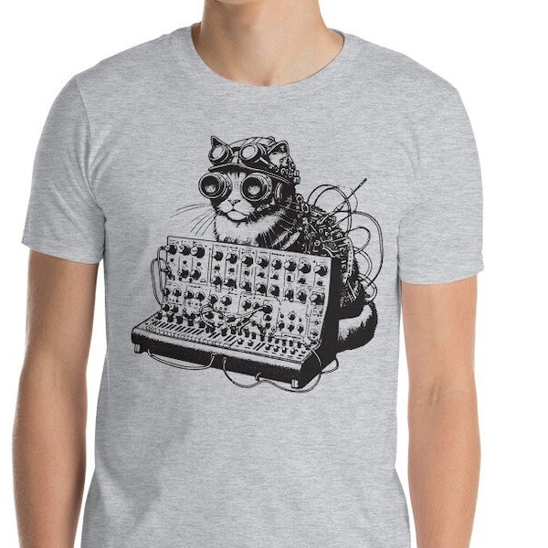 Cat Playing a Synthesizer, Cats On Synthesizers In Space, Techno Music lover, Cat Keyboard Player, Analog steampunk cat, Music producer